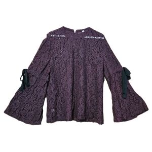 LOFT Purple Lace Long Sleeve Bell Sleeve Blouse